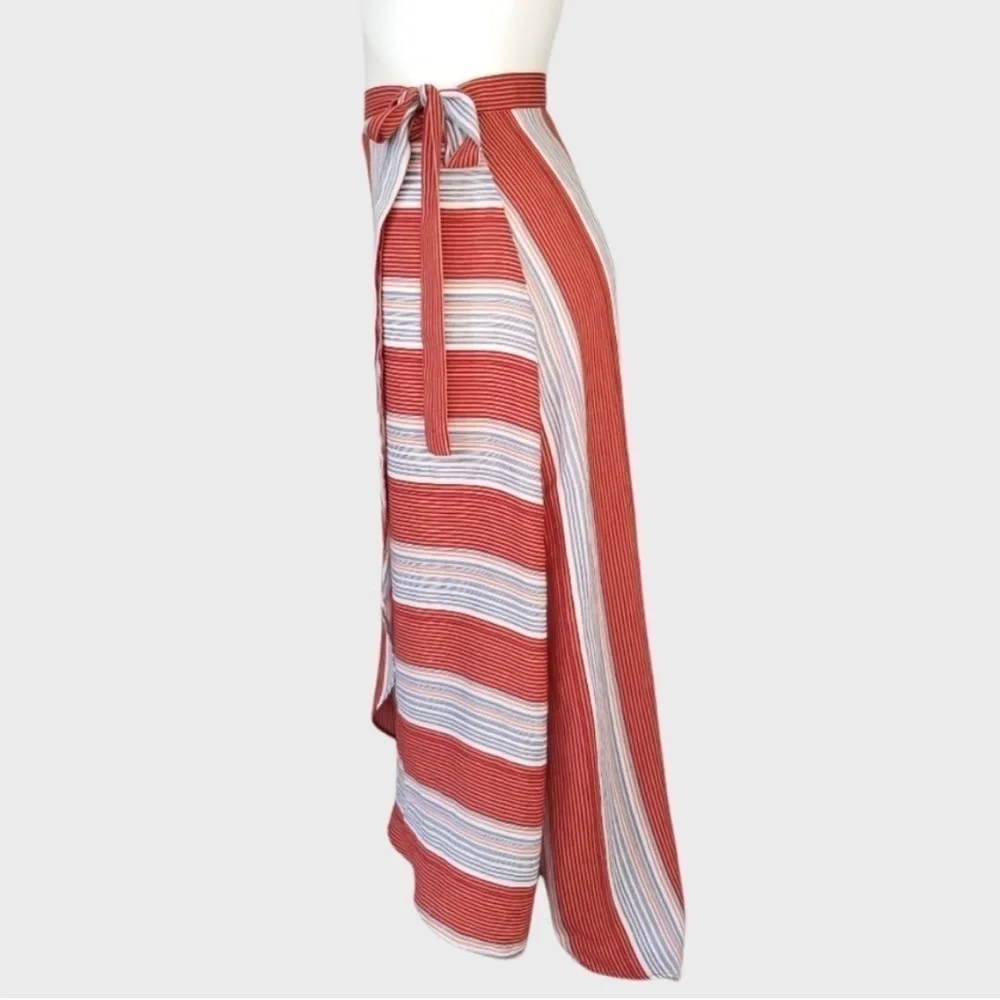 Lavender Field Striped Wrap Midi Skirt S Rust Black